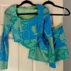 Sabo Skirt Blue Asymmetrical Long Sleeve Blouse